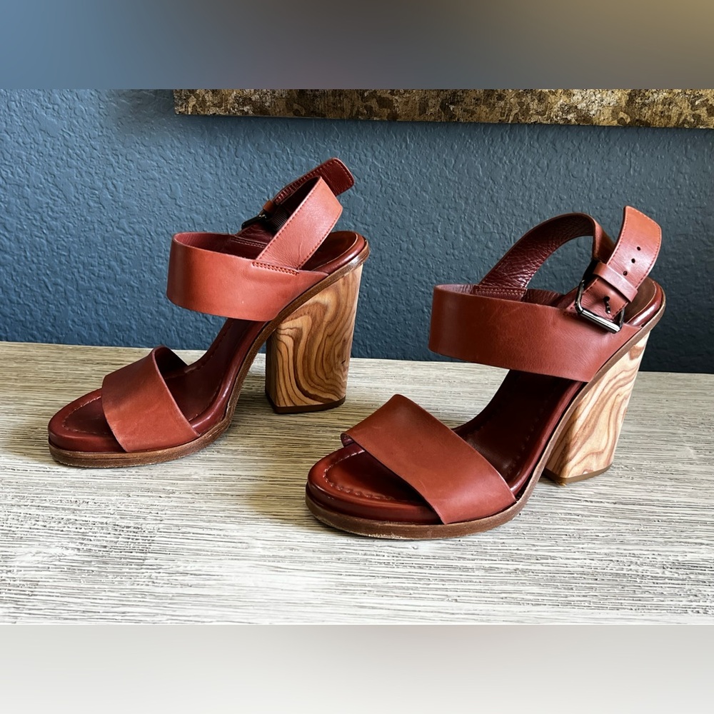 Vince Haley Tan Leather Block Heel Sandals